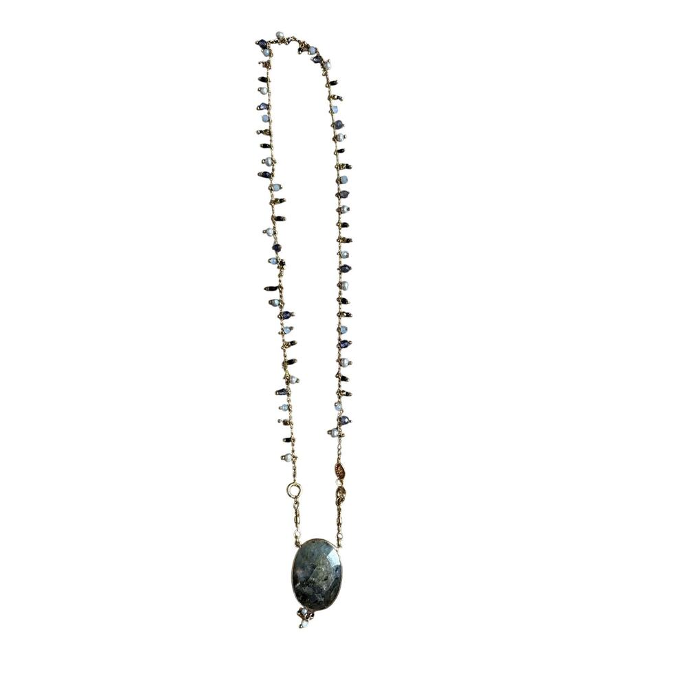 Gas Bijoux Beaded Necklace with Large Gray Stone